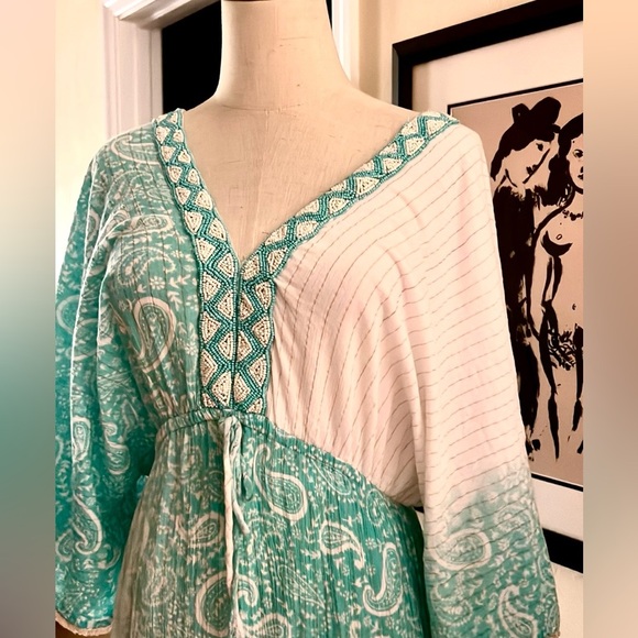 INDIA BOUTIQUE Sari Dress n
Aqua,Gorgeous BEADED V-Neck, Drawstrings,EUC,Size M - Picture 4 of 9